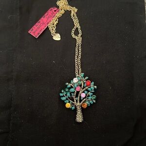Betsey Johnson Crystal Tree Brooch and Necklace